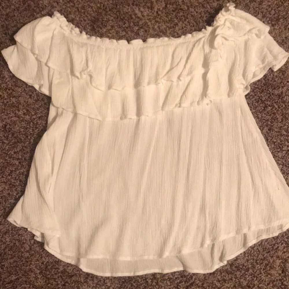 White ruffle off shoulder top